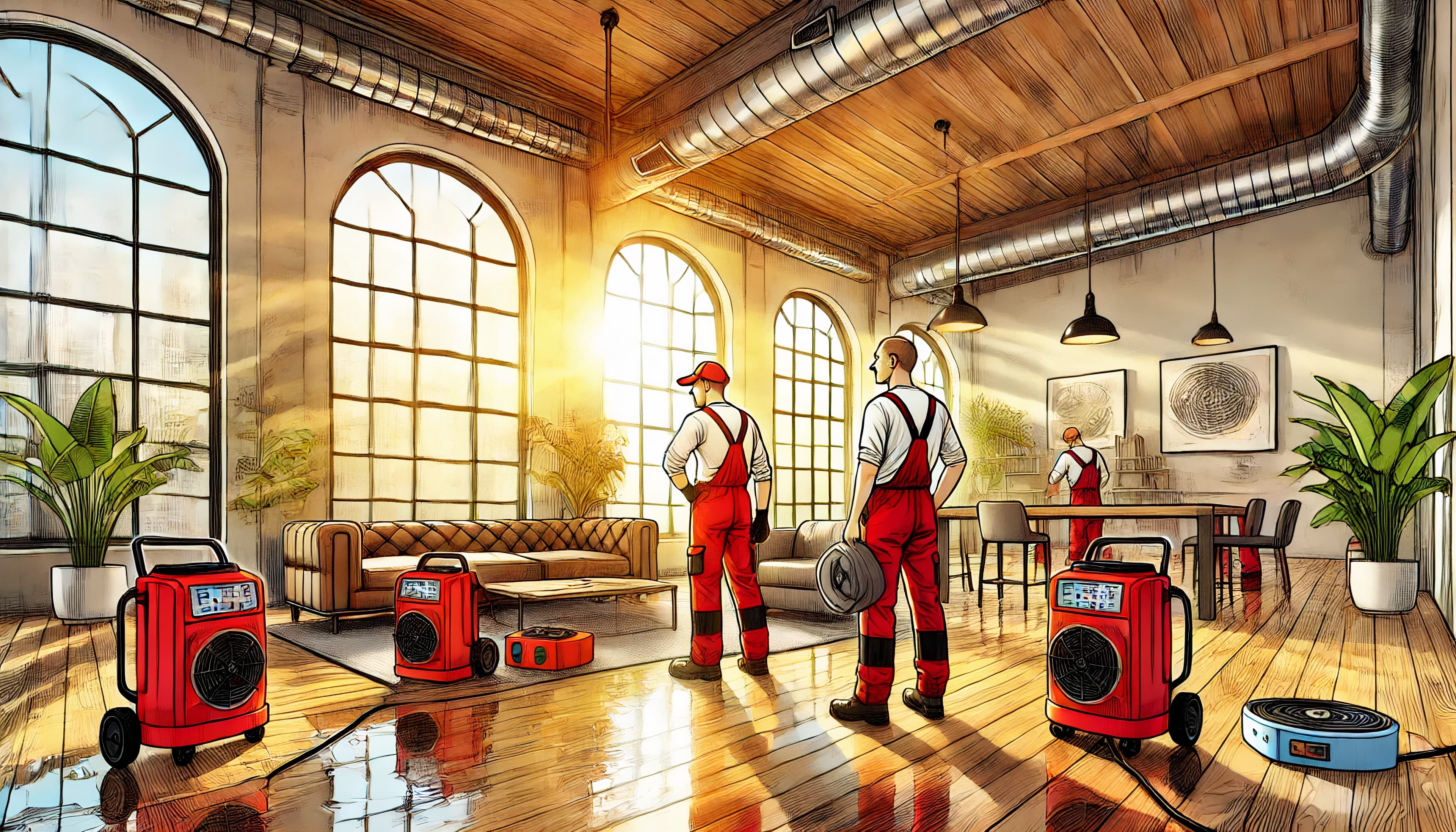 Commercial-grade structural drying equipment removing moisture from Burnaby property - professional dehumidification services