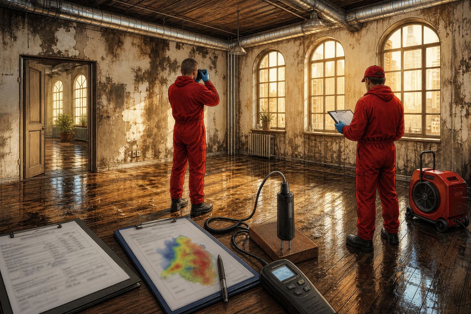 Crew preparing insurance documentation for a water loss
